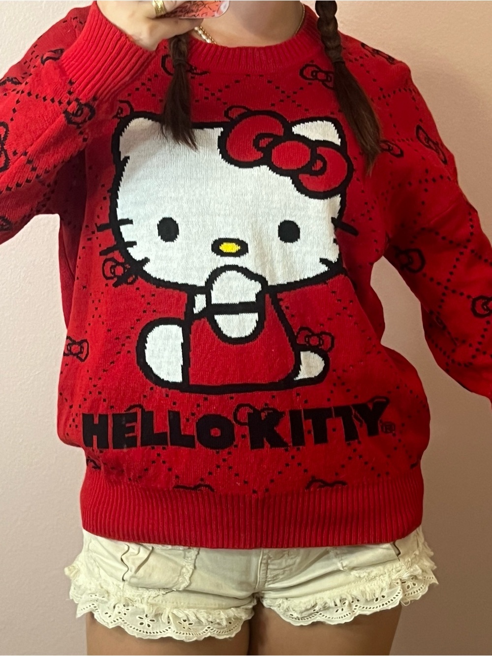 Hello Kitty Red and White Knit Sweater